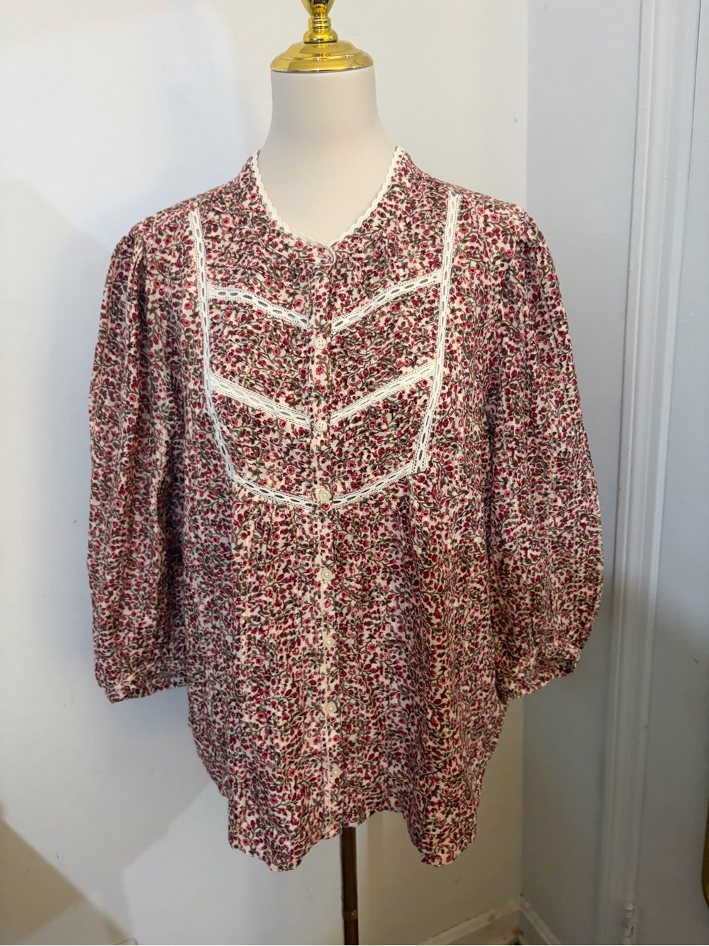 Style & Co. Floral Button-Front Blouse with Lace Yoke Cottagecore